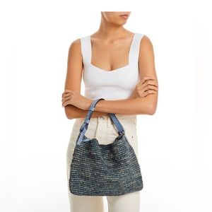 Proenza Shoulder Minerva Raffia Bag. Dove Gray/ Silver. NWOT. Leather accents.